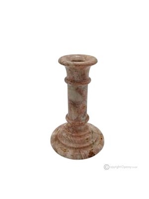 Pink marble candle holder, handmade in Italy, with a unique and sophisticated design.