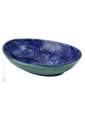 CIOTOLA OVALE MILLEFIORI BLU Ceramic bowl centerpiece  handcraft handmade hand painted authentic Made in Italy from the Friuli region