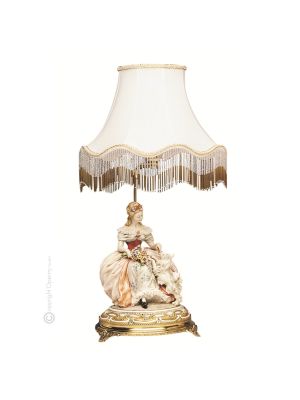 LADY AND DOG - LAMP Table Lamp Abat-jour Lampshade Porcelain Capodimonte Made in Italy