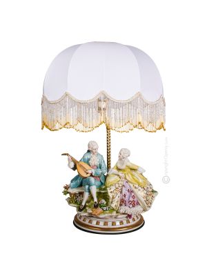 LADY WITH GALLANT - LAMP Table Lamp Abat-jour Lampshade Porcelain Capodimonte Made in Italy