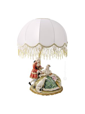 LADY WITH GALLANT - LAMP Table Lamp Abat-jour Lampshade Porcelain Capodimonte Made in Italy