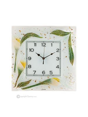 CALLA Wall Clock, Clear Glass with Drops, Relief Design, Handmade