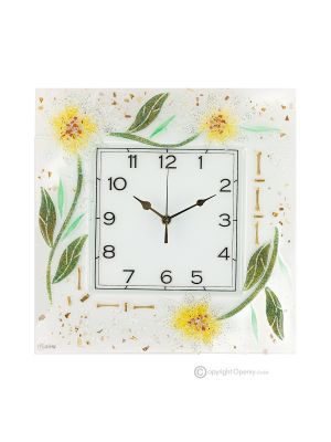 GERBERA Wall Clock, Clear Glass with Drops, Relief Design, Handmade