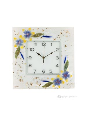 GIGLIO Wall clock, clear glass with drops, relief design, handmade