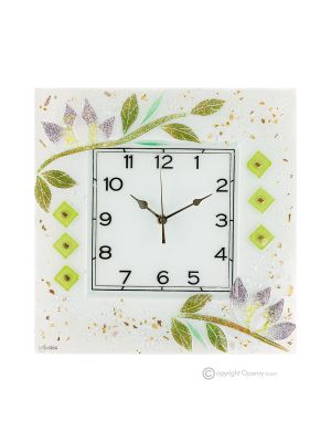 NINFEA Wall clock, clear glass with drops, relief design, handmade