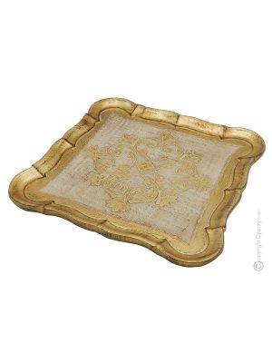 VASSOIO QUADRATO Wooden tray with gold-leaf decorated hand painted Florence authentic Made in Italy