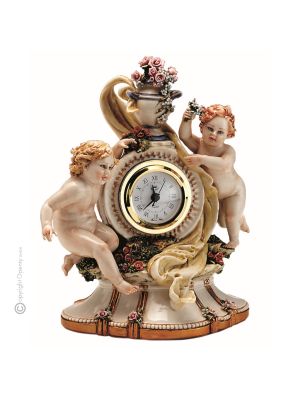 CHERUBS Table clock Capodimonte porcelain handcraft made in Italy