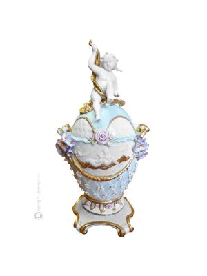 POTICHE WITH CHERUB Ceramic centerpiece porcelain Capodimonte handmade Made in Italy exclusive  authentic