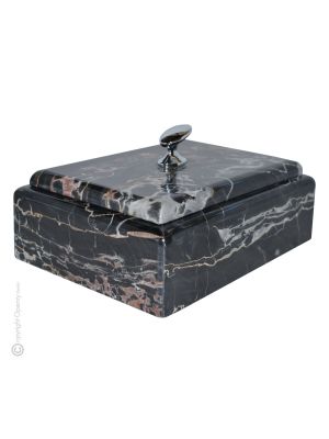 COFANETTO PORTAGIOIE MARMO PORTORO PREGIATO LUX jewellery box sculpture in Portoro marble authentic hand Made in Italy