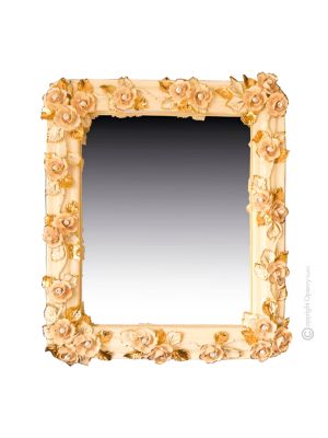 SPECCHIERA CRYSTAL & ROSES Ceramic mirror wall decorative hanging baroque style artistic ceramic with 24k gold details Made in Italy