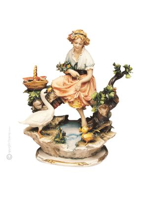 GIRL AT POND  Statuette statue figure Capodimonte porcelain handcraft made in Italy