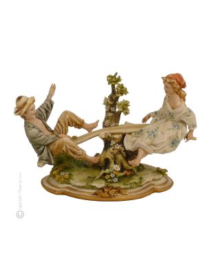 SEE-SAW Statuette statue figure Capodimonte porcelain handcraft made in Italy