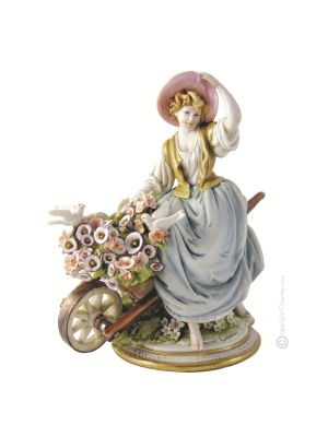 GIRL WITH WHEELBARROW Statuette statue figure porcelain Capodimonte handmade Made in Italy exclusive