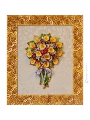 TABLEAU Wall picture ceramic decorative hanging baroque style artistic ceramic with 24k gold details Made in Italy