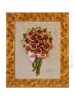 TABLEAU Wall picture ceramic decorative hanging baroque style artistic ceramic with 24k gold details Made in Italy