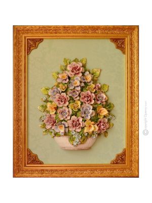 TABLEAU Wall picture ceramic decorative hanging baroque style artistic ceramic with 24k gold details Made in Italy