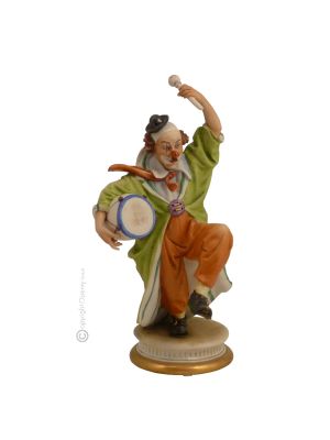 CLOWN WITH DRUM Statuette statue figure porcelain Capodimonte handmade Made in Italy exclusive