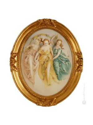 THE THREE GRACES picture bas-relief porcelain Capodimonte handmade Made in Italy exclusive