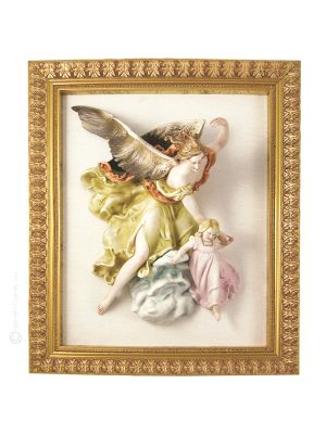 GUARDIAN ANGEL picture bas-relief porcelain Capodimonte handmade Made in Italy exclusive