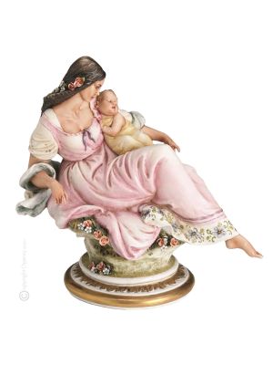 MOTHER WITH BABY Statuette statue figure porcelain Capodimonte handmade made in Italy exclusive