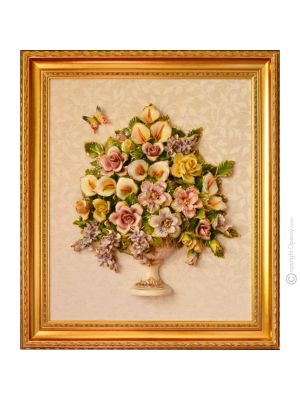 TABLEAU Wall picture ceramic decorative hanging baroque style artistic ceramic with 24k gold details Made in Italy