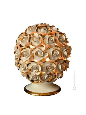 LAMP Table lamp abat-jour lampshade Baroque style artistic ceramic with 24k gold details Swarovski crystals Made in Italy