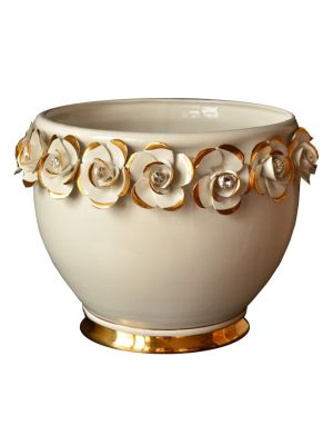 PORTAVASO cachepot planter ceramic artistic Baroque style artistic ceramic with 24k gold color Swarovski crystals