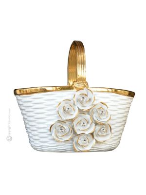 BASKET handmade ceramic table ornament Baroque style artistic with 24k gold details Made in Italy