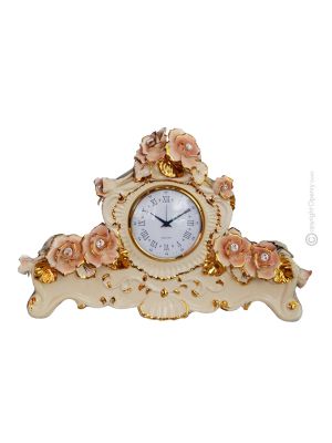 TABLE CLOCK Stand clock Baroque style artistic ceramic with 24k gold details Made in Italy