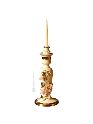 PORTACANDELE Candle holders ceramic artistic ornament baroque style with 24k gold details Swarovski crystals