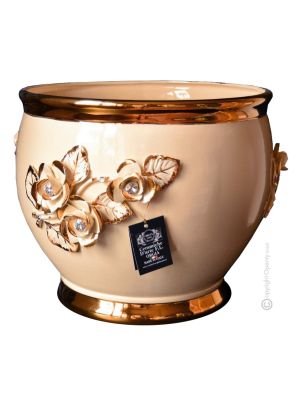 PORTAVASO cachepot planter ceramic artistic Baroque style artistic ceramic with 24k gold color Swarovski crystals