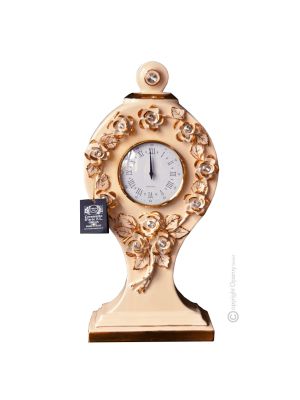 TABLE CLOCK Stand clock Baroque style artistic ceramic with 24k gold details Made in Italy