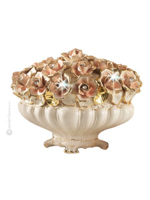 ROSES handmade ceramic table ornament Baroque style artistic with 24k gold details Made in Italy