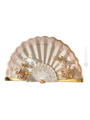 FOLDING FAN Wall decorative object to hang Baroque style artistic ceramic with 24k gold details Made in Italy