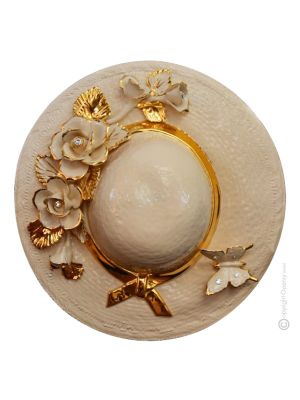 HAT Wall decorative object to hang Baroque style artistic ceramic with 24k gold details Made in Italy