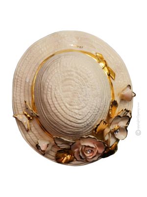 HAT Wall decorative object to hang Baroque style artistic ceramic with 24k gold details Made in Italy