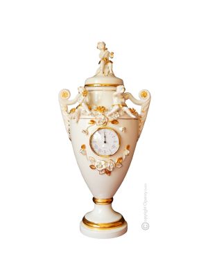 TABLE CLOCK Stand clock Baroque style artistic ceramic with 24k gold details Made in Italy