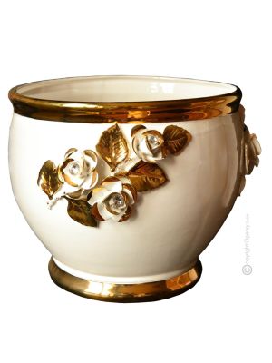 PORTAVASO cachepot planter ceramic artistic Baroque style artistic ceramic with 24k gold color Swarovski crystals