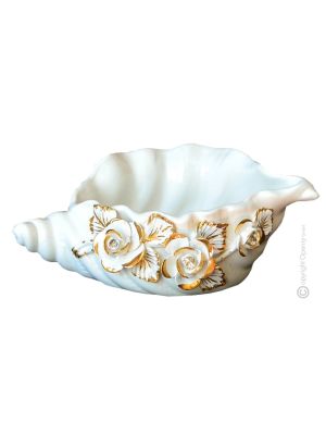 SHELL handmade ceramic table ornament Baroque style artistic with 24k gold details Made in Italy