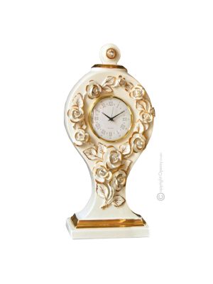 TABLE CLOCK Stand clock Baroque style artistic ceramic with 24k gold details Made in Italy