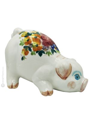 SALVADANAIO MAIALINO Pig piggy bank in ceramic handcraft handmade hand painted authentic Made in Italy from the Friuli region