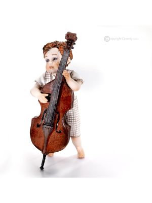 BEPPE Capodimonte, musician statuette with double bass, refined art in pure porcelain.