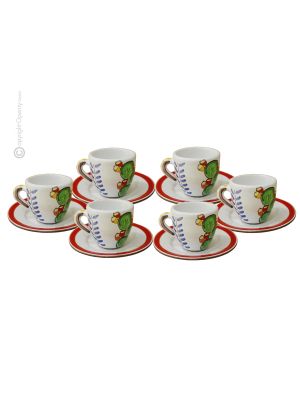 TAZZINE FICHI D'INDIA set 6 espresso coffee cups with saucers ceramic authentic handmade Sicily Made in Italy