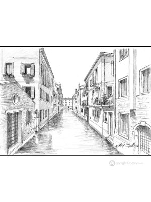 CALLE BERGAMI S.CROCE - VENICE Drawing with pencil on paper modern Made in Italy 