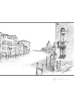 CANAL GRANDE - VENICE Drawing with pencil on paper modern Made in Italy 