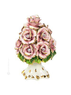 CENTROTAVOLA BOUQUET ROSE Centerpiece Ceramic Artistic Baroque 24k Gold Made in Italy