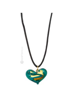 COLLANA MILLEFIORI CUORE ORO fashion jewellery collier necklace handmade Murano-Venice glass with gold 18k leaf authentic Made in Italy