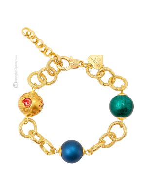 BRACCIALE FIORATO ORO fashion jewellery bracelet armlet handmade pearls in Murano-Venice glass with gold 18k authentic Made in Italy