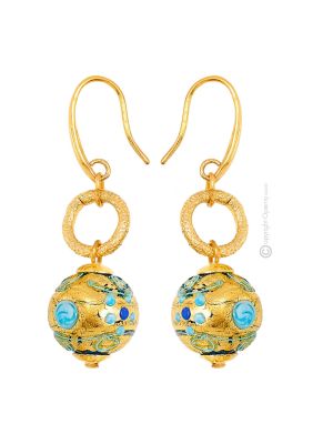 ORECCHINI FIORATO ORO fashion jewellery Earrings handmade pearls in Murano-Venice glass with gold 18k authentic Made in Italy