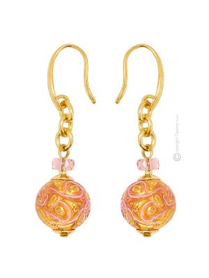 ORECCHINI MERLETTO fashion jewellery Earrings handmade pearls in Murano-Venice glass with gold 18k authentic Made in Italy